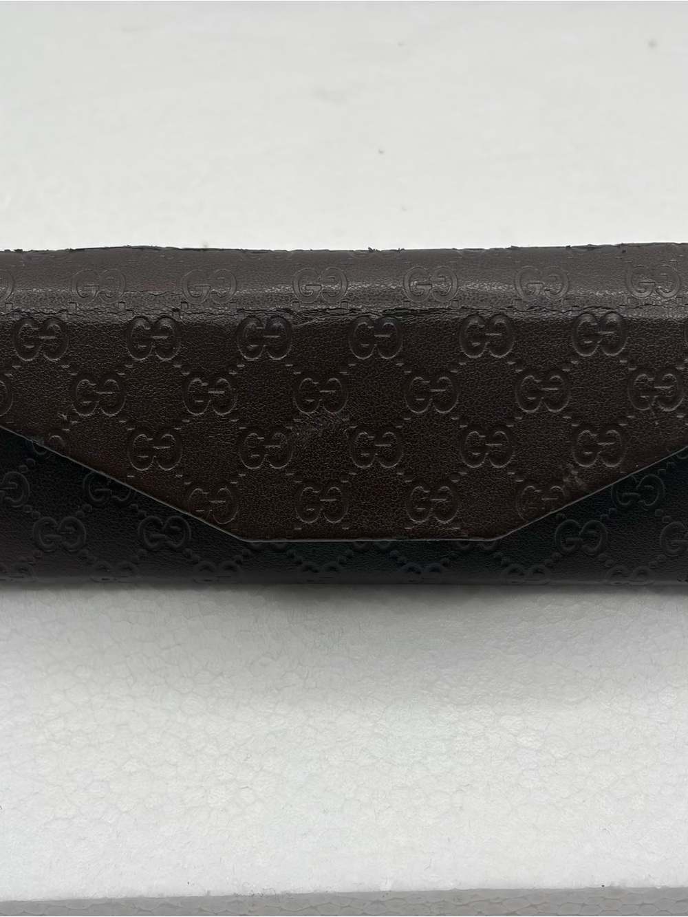 Gucci Brown Embossed GG Leather Glasses Case